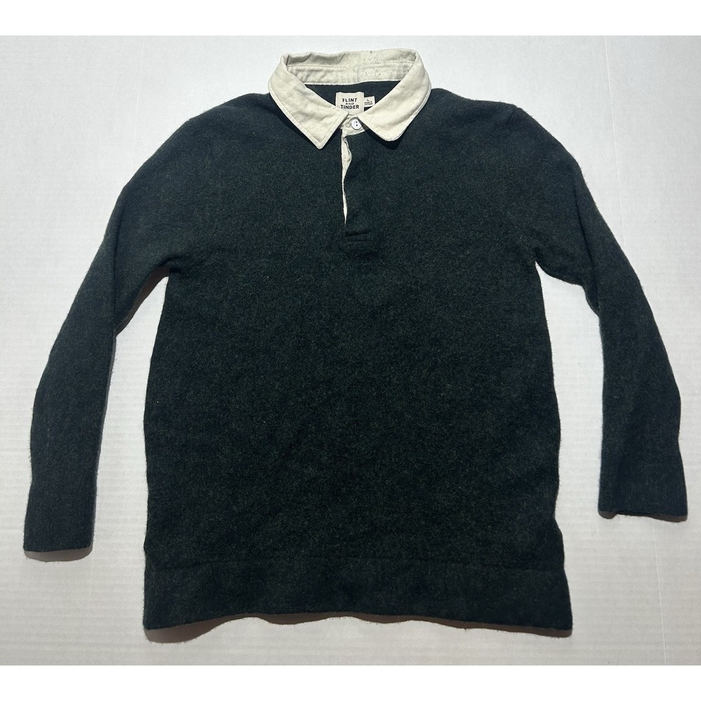 Flint and Tinder Merino Rugby Sweater Wool Men's Large Evergreen SHRUNK FITS XS
